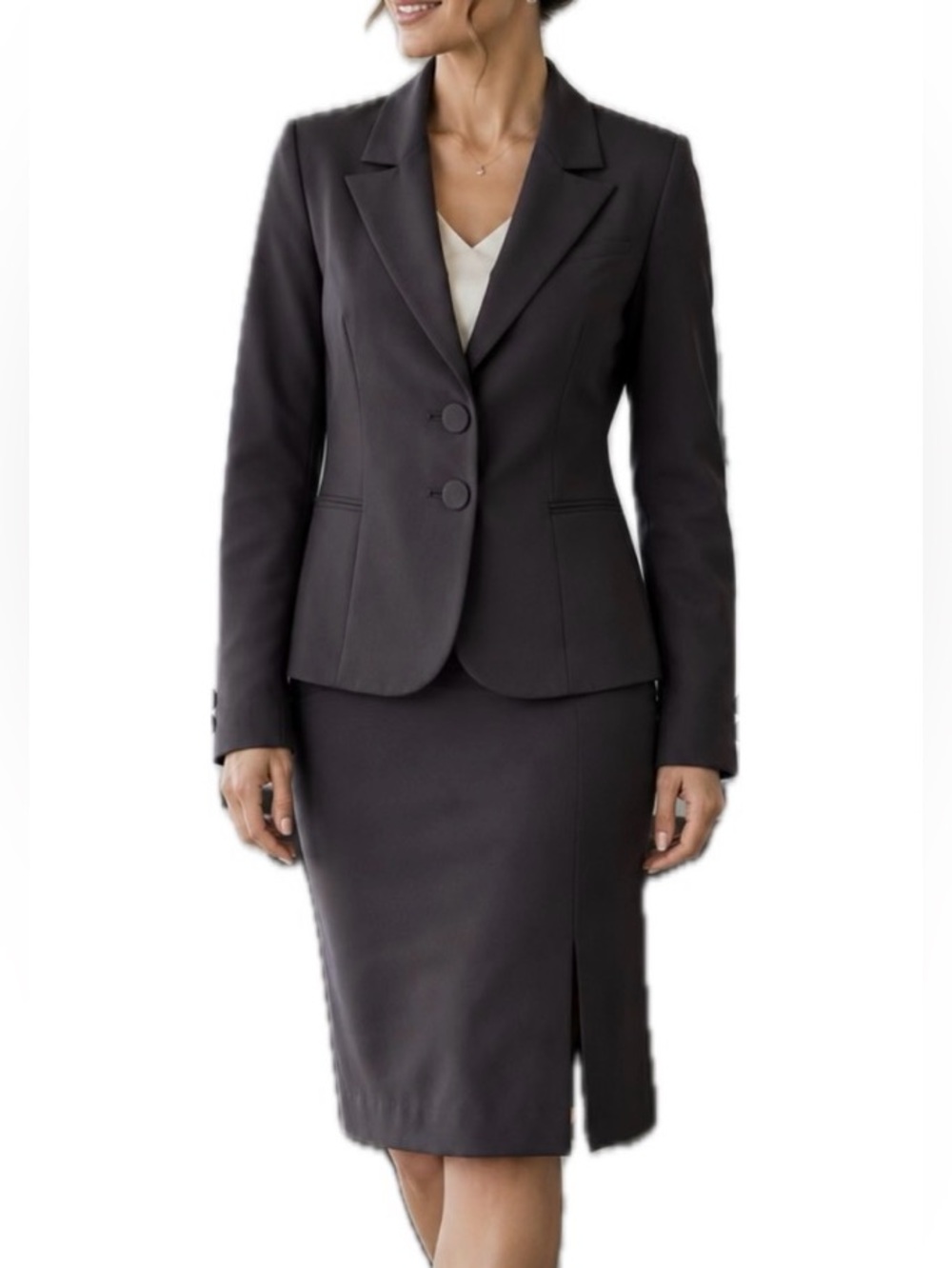 Vintage Matthew's Women's 2pc‎ Skirt Suit Polyester Blend Black 6 1-Button Notch